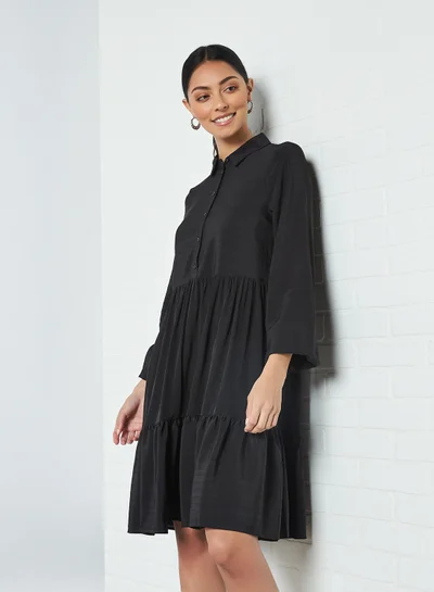 VERO MODA Long Sleeve Tiered Dress Black