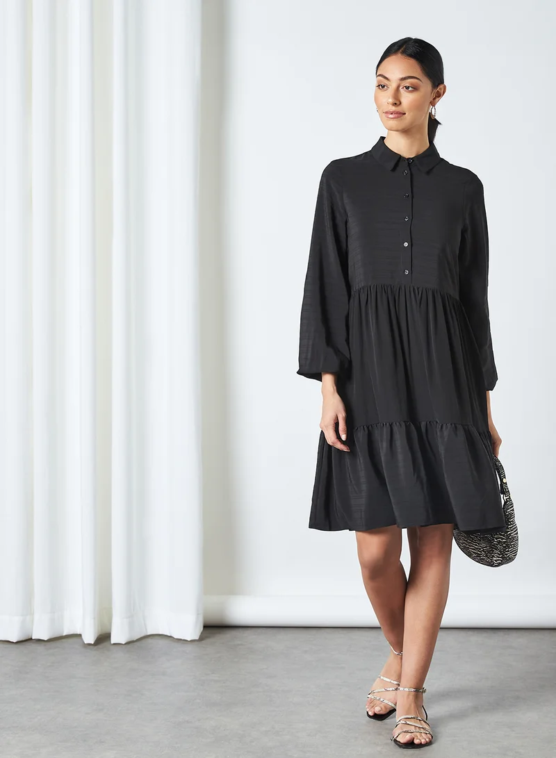 VERO MODA Long Sleeve Tiered Dress Black