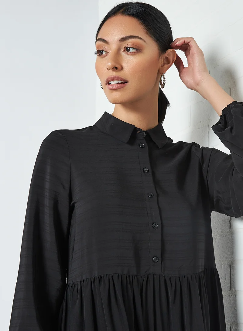 VERO MODA Long Sleeve Tiered Dress Black