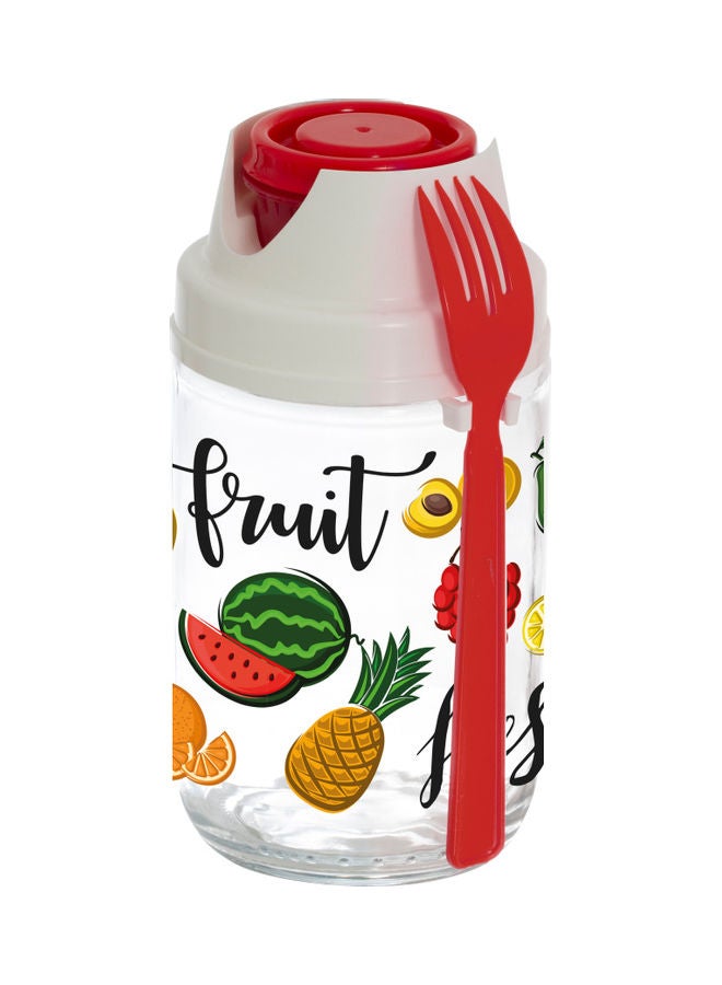 هيرفين برطمان سلطة فواكه مطبوع مع ملعقة أخضر/ أبيض/ أحمر 8سم