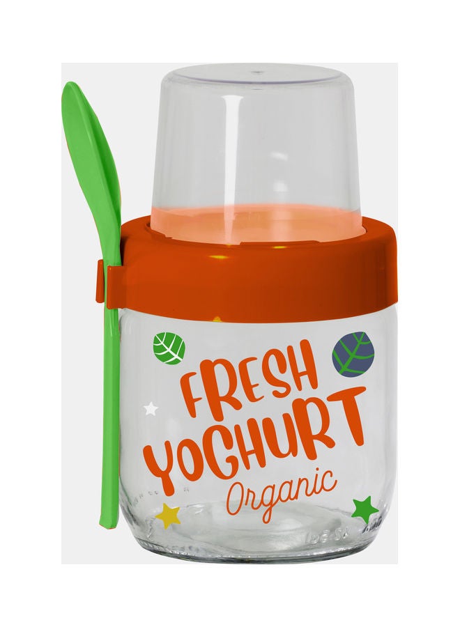 Yoghurt Jar With Spoon Orange/White/Green 8cm