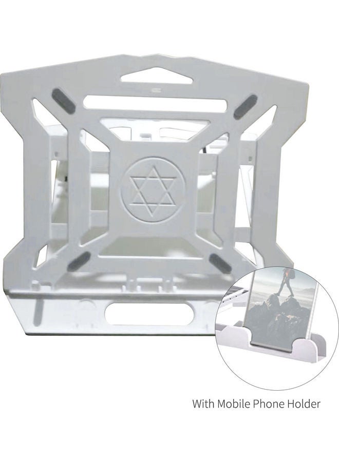 Foldable Laptop Riser Stand With Mobile Holder White  - Image 1