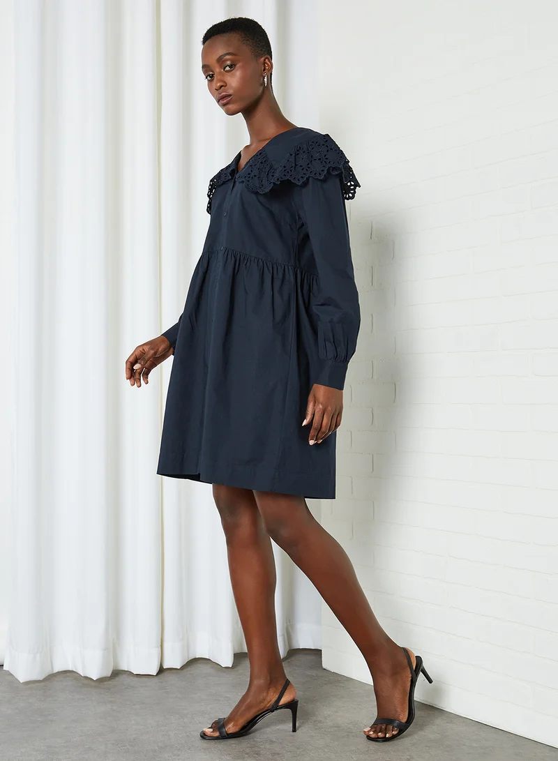 Y.A.S Popelin Puffed Sleeve Dress Sky Captain