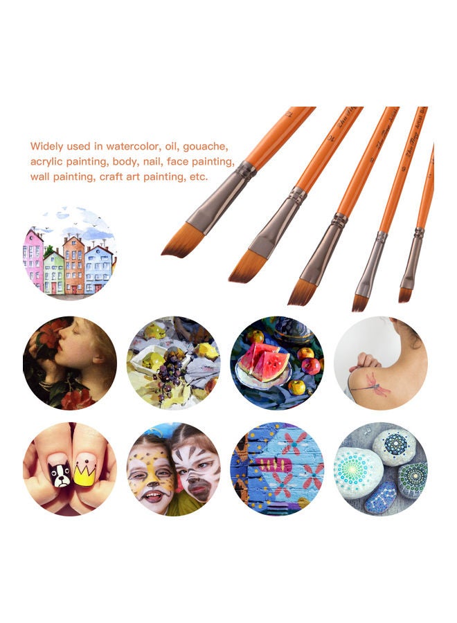 5-Piece Filbert Tip Artist Paint Brush Orange/Grey/Black - Image 5
