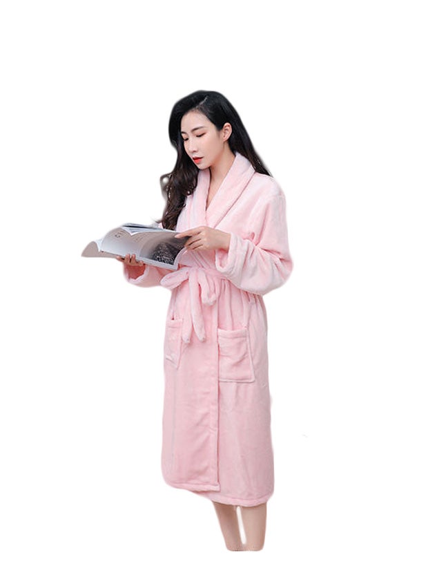 JOLLY - Plain Belted Bathrobe Pink - Image 1