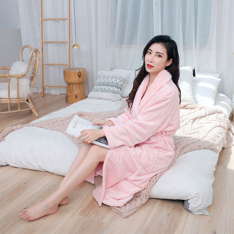 JOLLY - Plain Belted Bathrobe Pink - Image 1