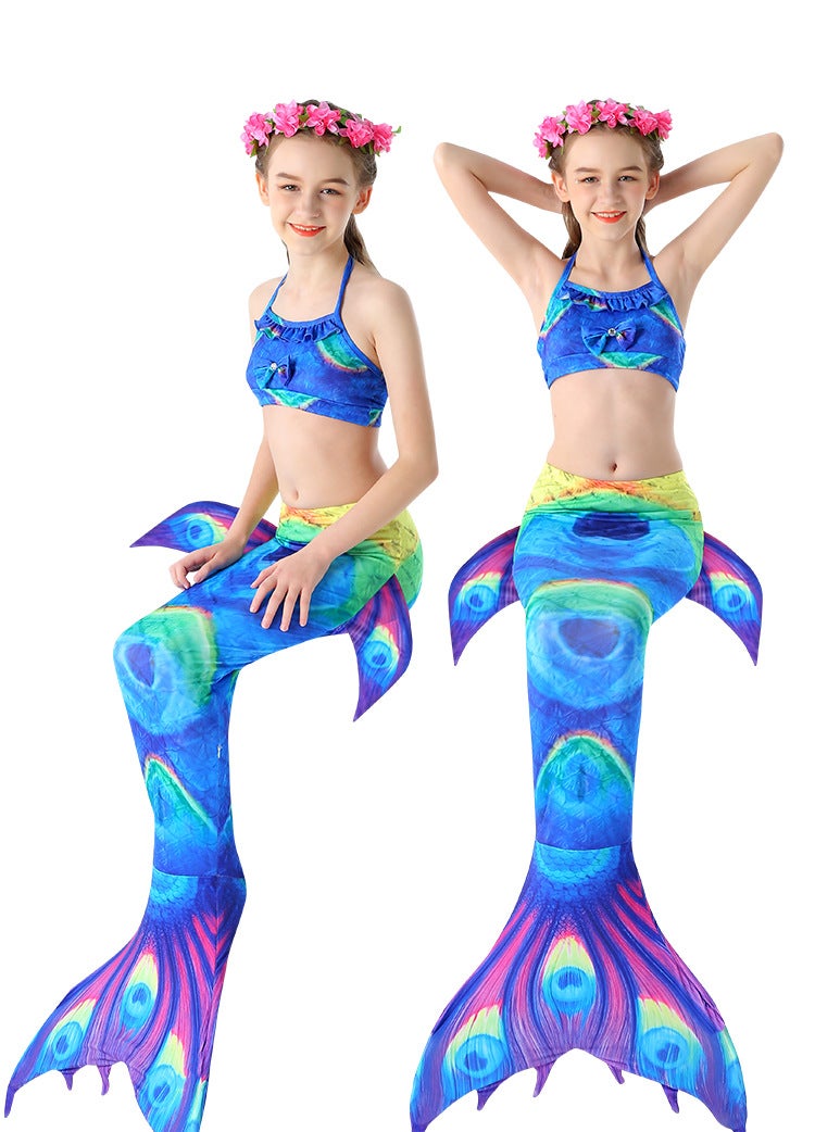 JOLLY 3-Piece Mermaid Swimming Suit With Bikini Set Blue  - Image 4