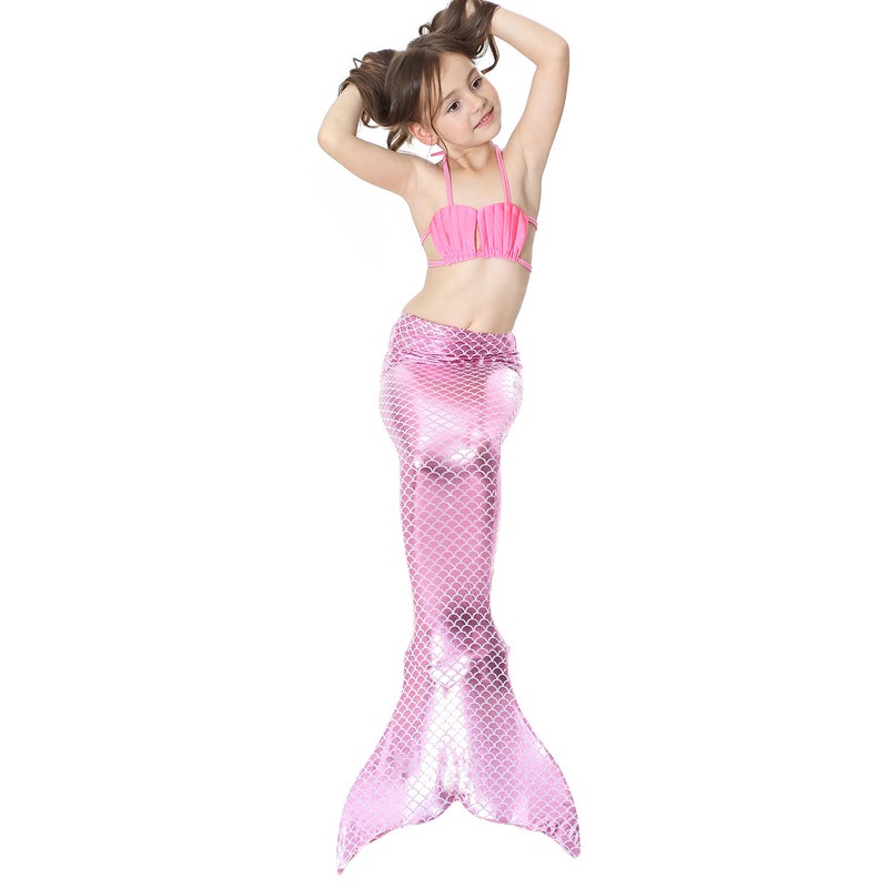 JOLLY 3-Piece Mermaid Swimming Suit With Bikini Set Pink  - Image 2