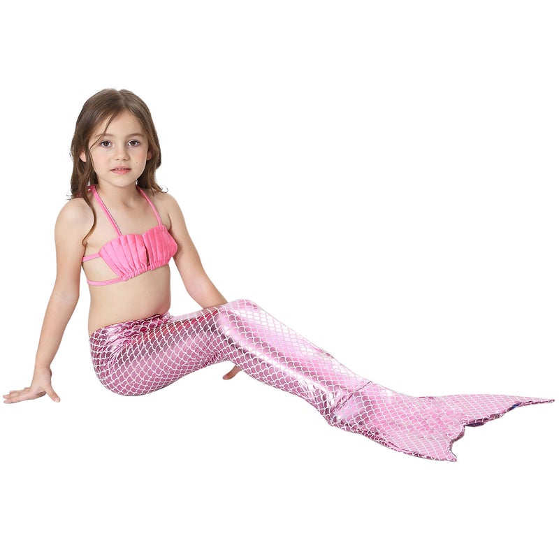 JOLLY 3-Piece Mermaid Swimming Suit With Bikini Set Pink  - Image 4