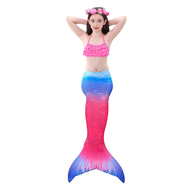 JOLLY 3-Piece Mermaid Swimming Suit With Bikini Set Pink/Blue  - Image 2