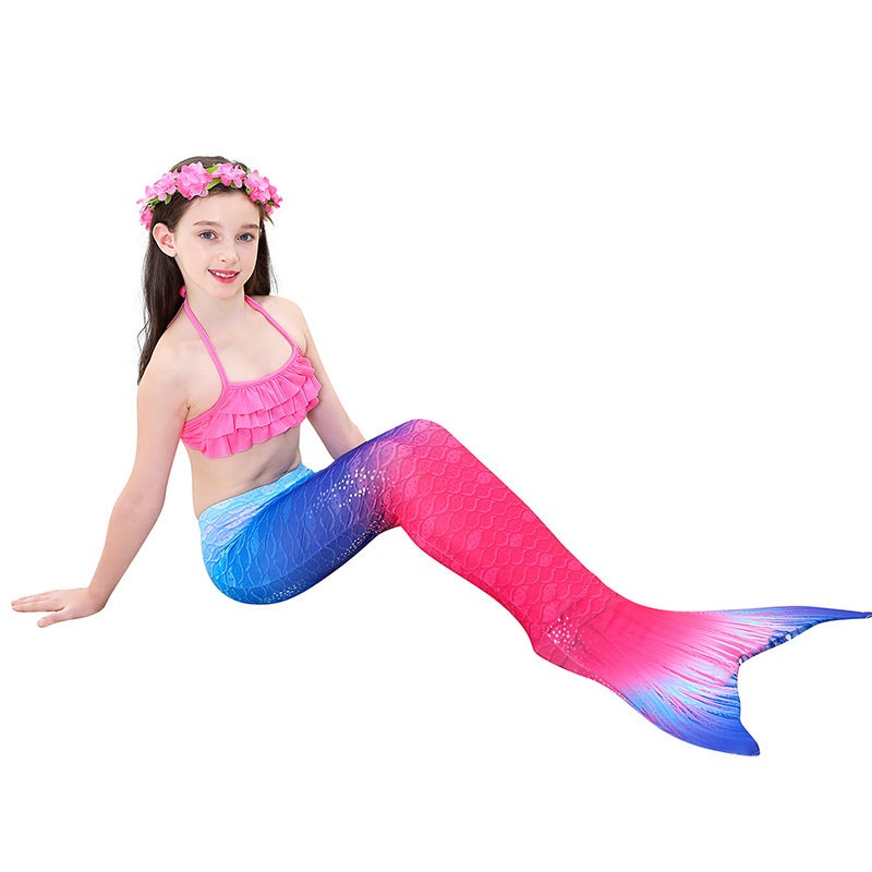 JOLLY 3-Piece Mermaid Swimming Suit With Bikini Set Pink/Blue  - Image 5
