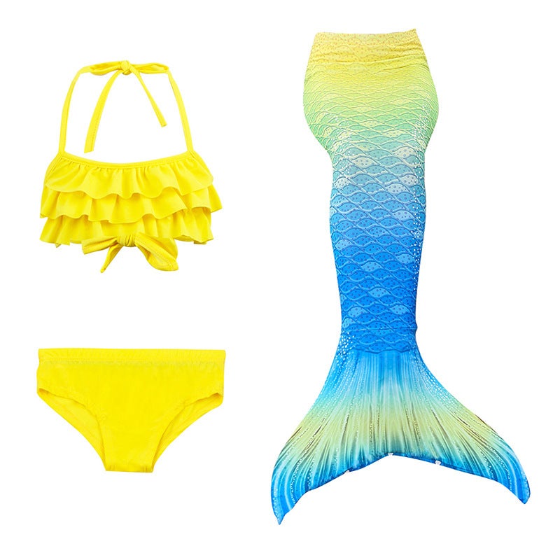 JOLLY 3-Piece Mermaid Swimming Suit With Bikini Set Yellow/Blue  - Image 1