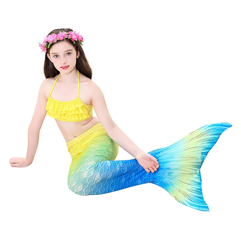 JOLLY 3-Piece Mermaid Swimming Suit With Bikini Set Yellow/Blue  - Image 2