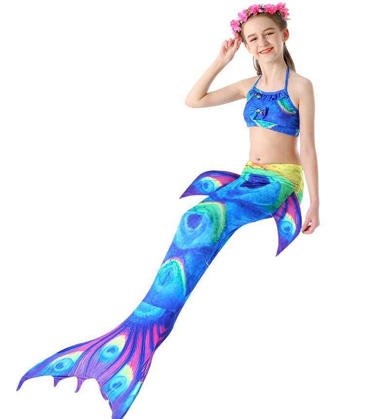 JOLLY 3-Piece Mermaid Swimming Suit With Bikini Set Blue  - Image 2