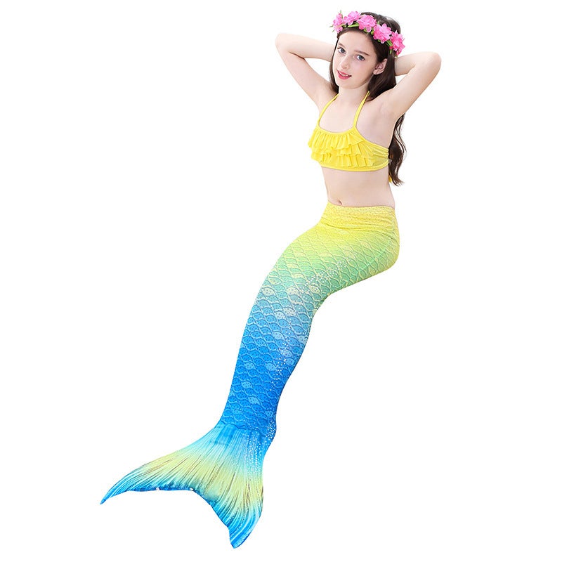 JOLLY 3-Piece Mermaid Swimming Suit With Bikini Set Yellow/Blue  - Image 5