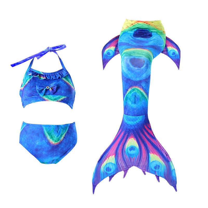 JOLLY 3-Piece Mermaid Swimming Suit With Bikini Set Blue  - Image 1