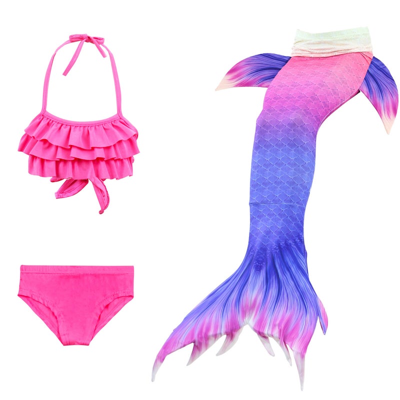 JOLLY 3-Piece Mermaid Swimming Suit With Bikini Set Pink/Blue  - Image 1