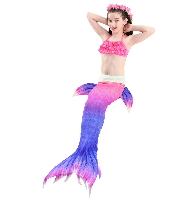 JOLLY 3-Piece Mermaid Swimming Suit With Bikini Set Pink/Blue  - Image 2