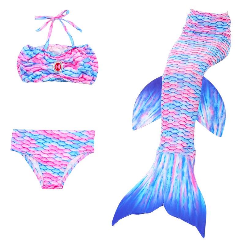 JOLLY 3-Piece Mermaid Swimming Suit With Bikini Set Blue/Pink  - Image 1