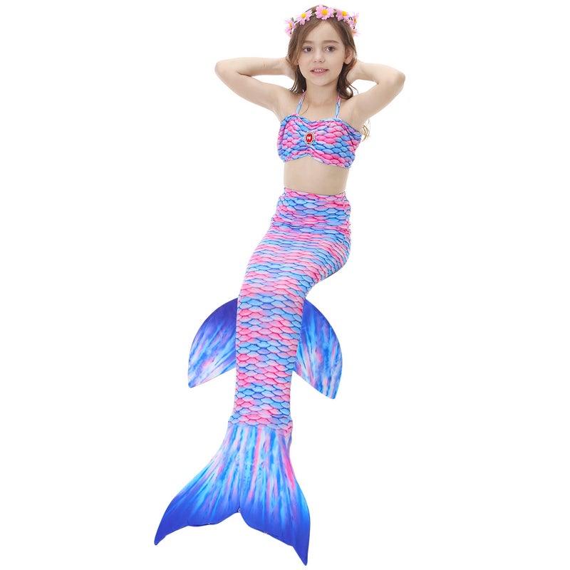 JOLLY 3-Piece Mermaid Swimming Suit With Bikini Set Blue/Pink  - Image 2