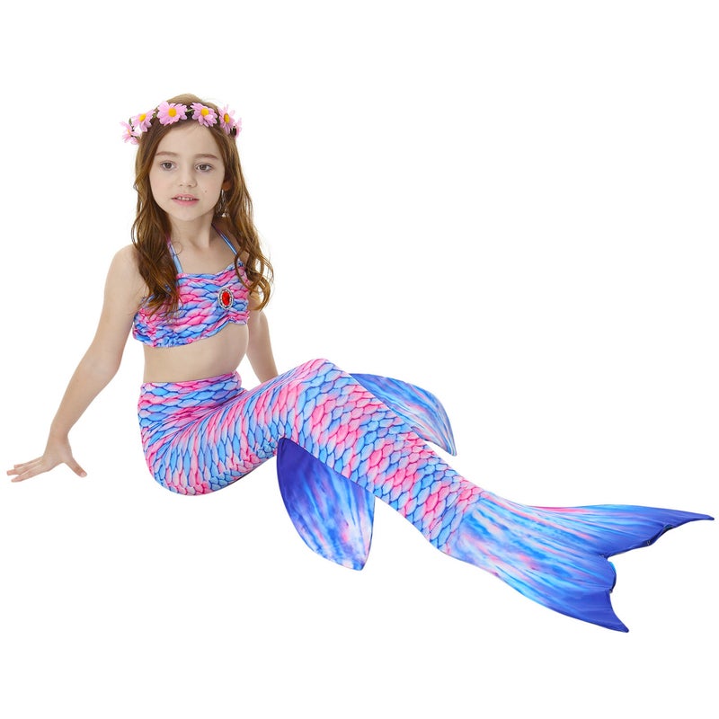 JOLLY 3-Piece Mermaid Swimming Suit With Bikini Set Blue/Pink  - Image 3