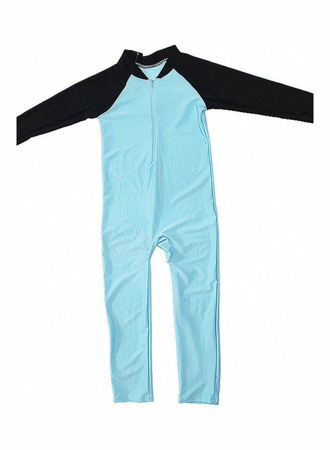 Generic Long Sleeve Kid Conservative Swimsuit Light Blue/Black 