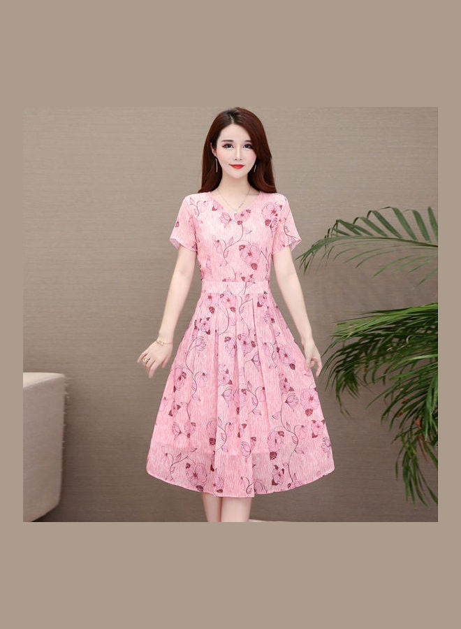 Elegant Short Sleeve Causal Dress Pink - Image 1