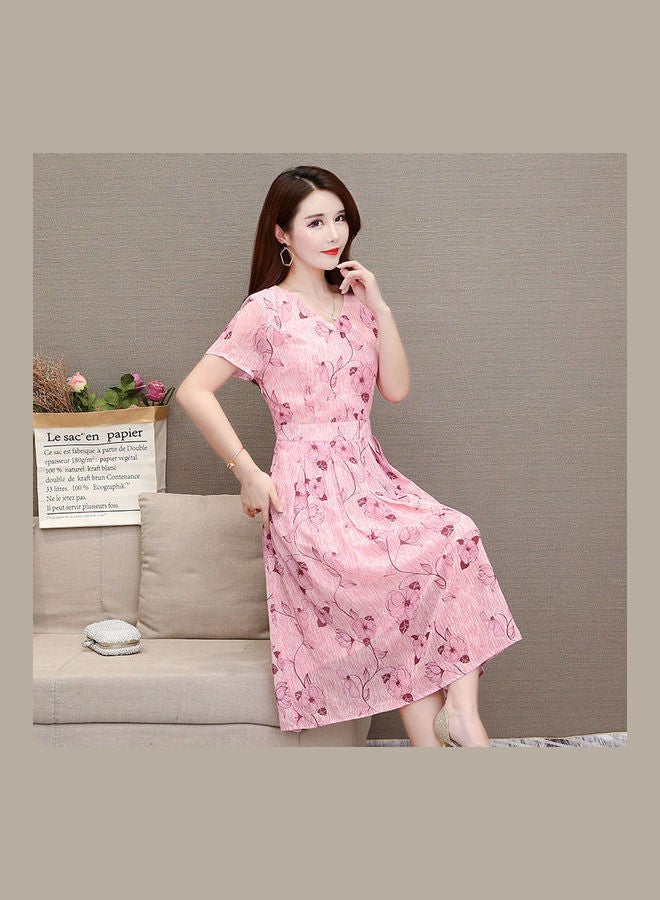 Elegant Short Sleeve Causal Dress Pink - Image 3