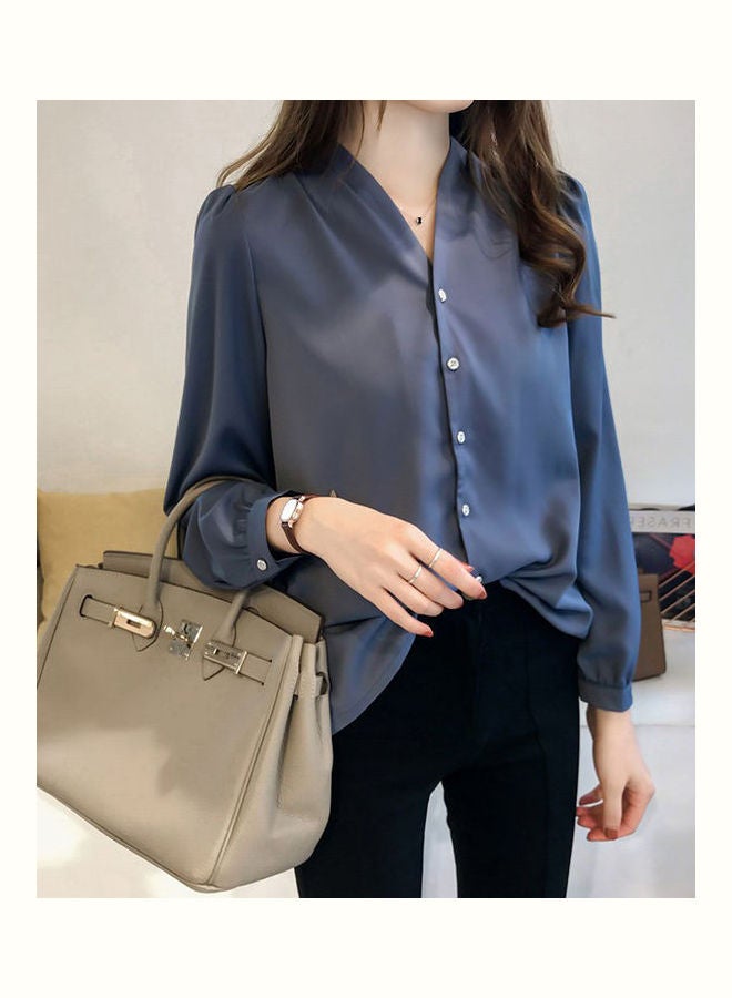Long Sleeve Casual Work Shirt Blue - Image 2