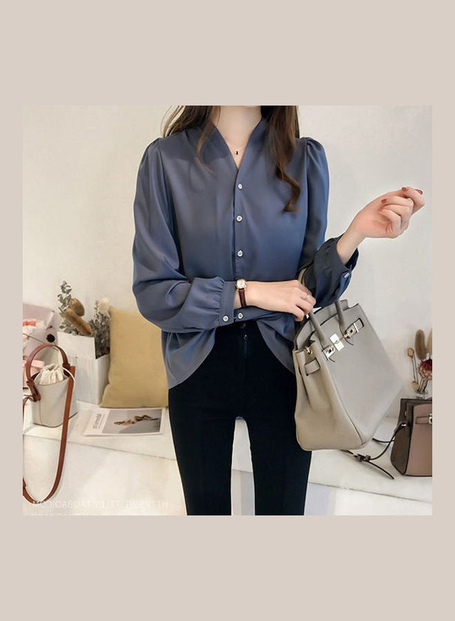 Long Sleeve Casual Work Shirt Blue - Image 3