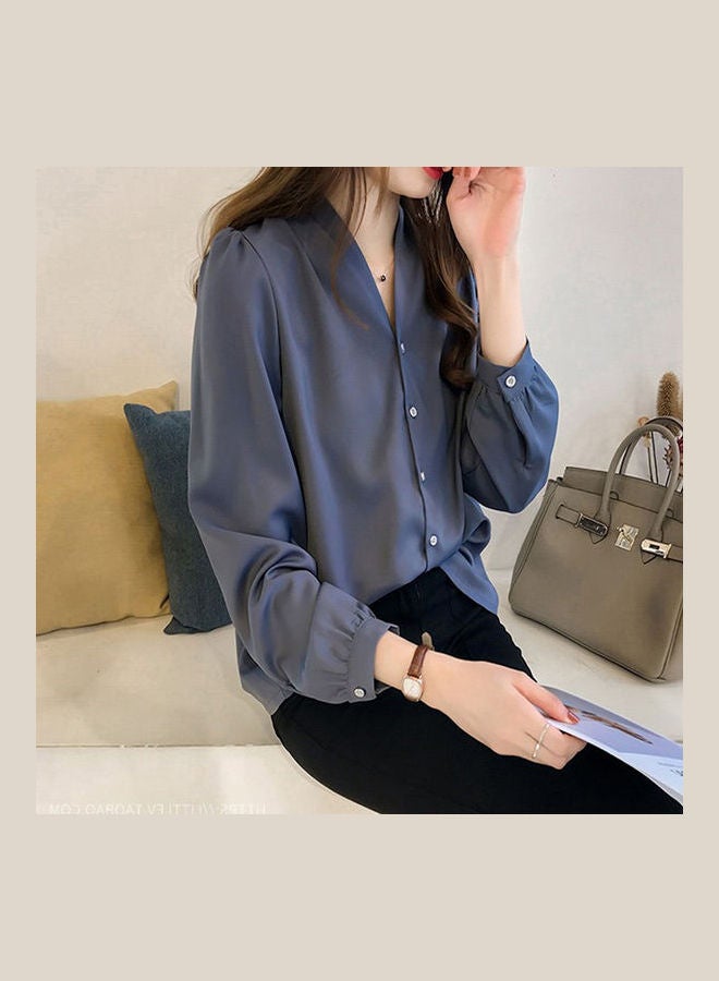 Long Sleeve Casual Work Shirt Blue - Image 4