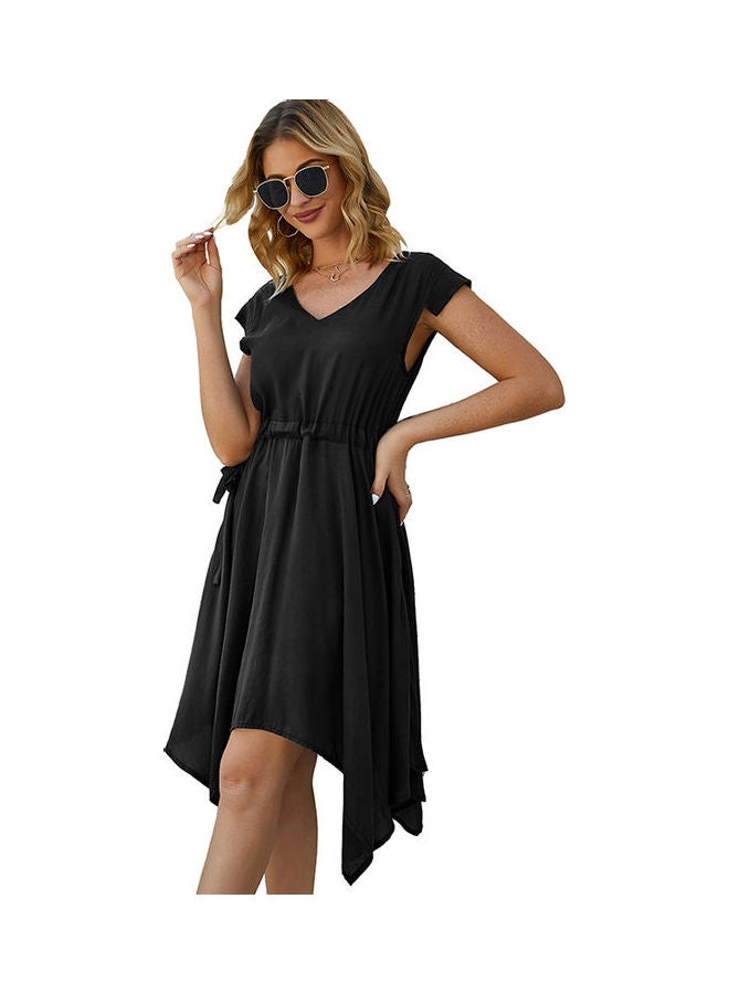 Irregular Dress V Neck Cap Black - Image 2