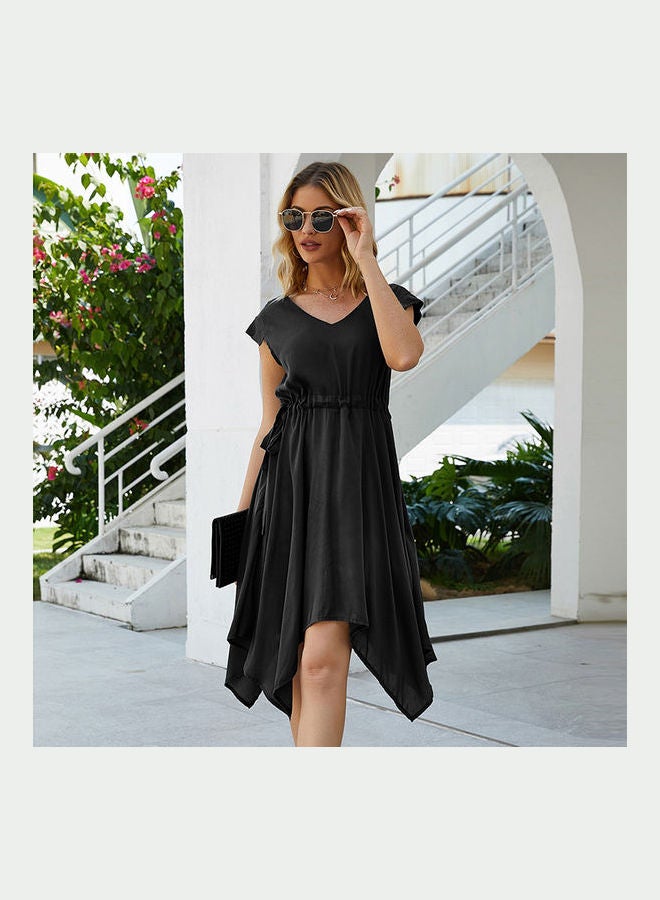 Irregular Dress V Neck Cap Black - Image 1