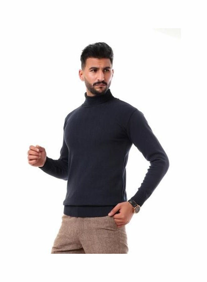 Andora Knitted Ribbed High Neck Navy  - Image 2