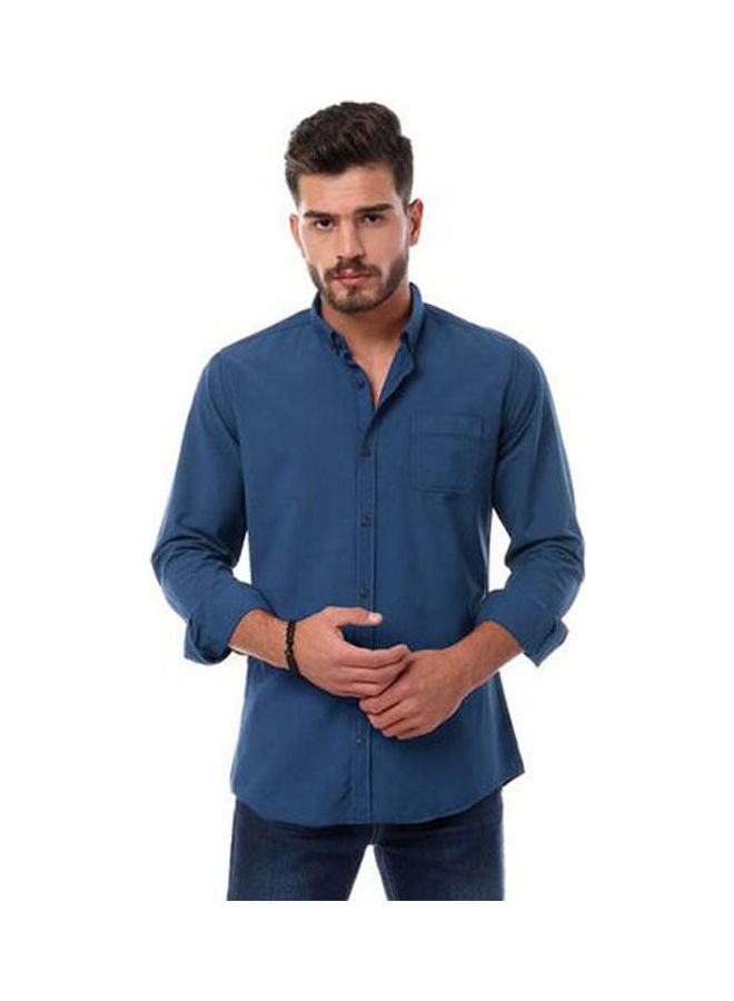 Andora Full Sleeves Plain Buttoned Indigo  - Image 1