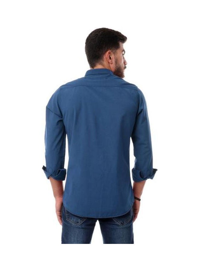 Andora Full Sleeves Plain Buttoned Indigo  - Image 3