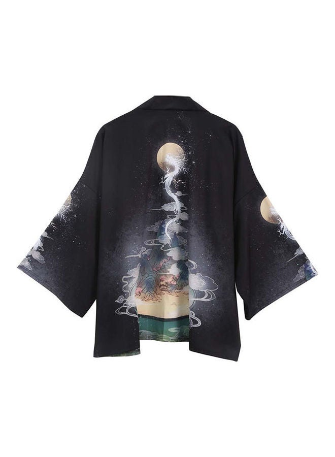Generic - Chinese Style Dragon Kimono Loose Shirt Black - Image 1