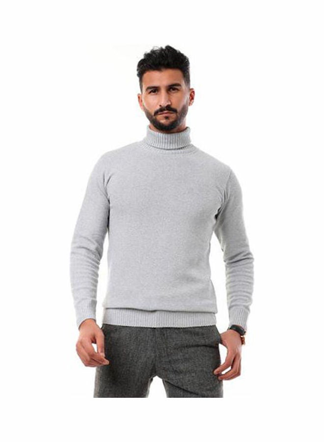 Andora - Knitted Ribbed High Neck Grey - Image 1