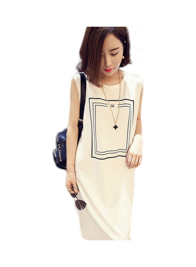 Casual Printing Loose Vest Dress White - Image 1