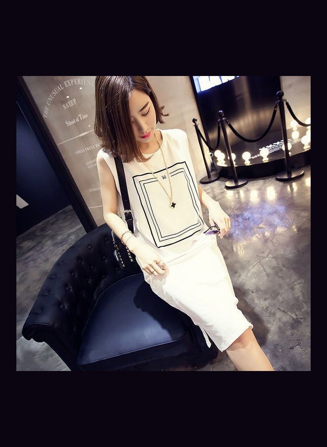 Casual Printing Loose Vest Dress White - Image 3