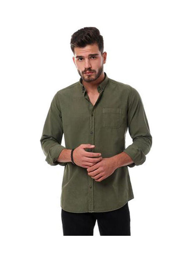 Andora Full Sleeves Plain Buttoned Olive - Image 1