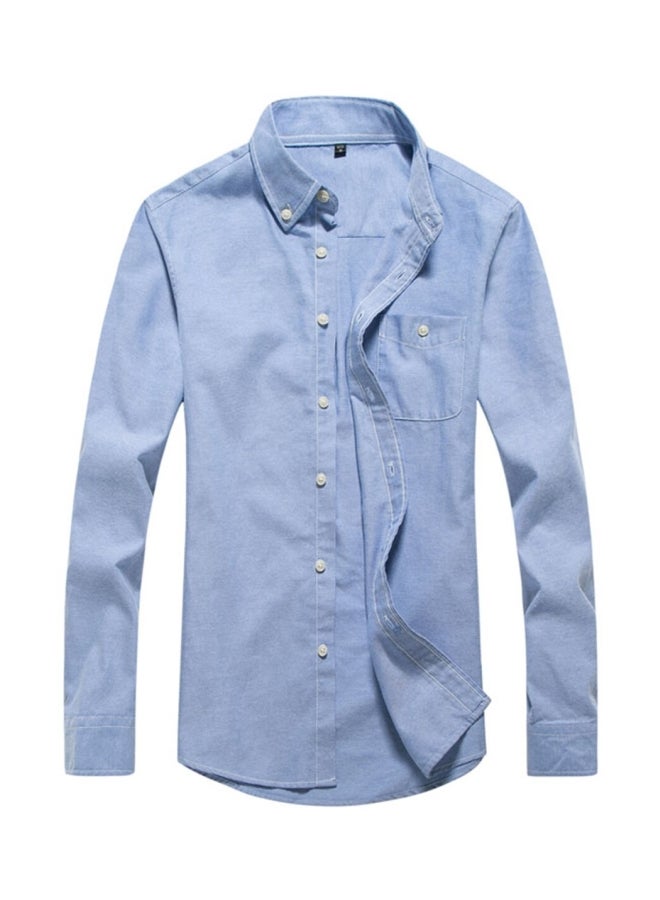 Long Sleeve Pocket Business Shirt Blue
