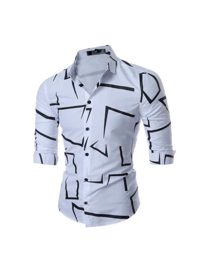 Button Down Printed Casual Shirt White/Black 
