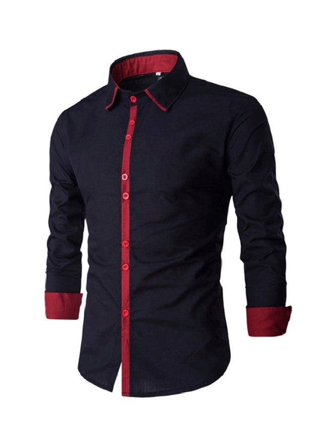 Patchwork Long Sleeve Casual Shirt Black