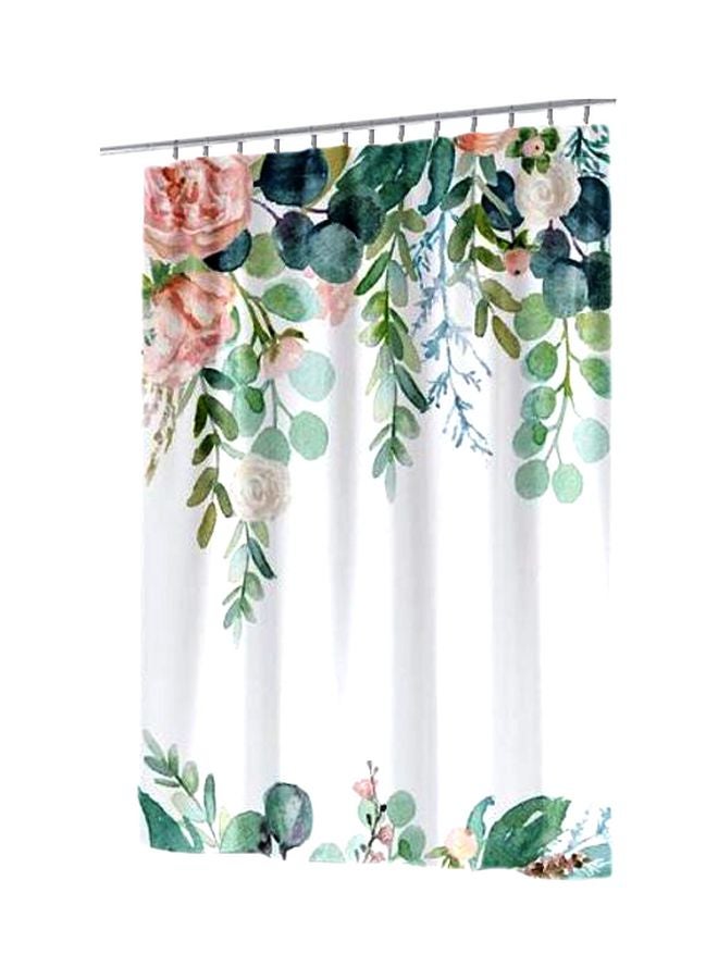 Deals for Less - Leaves Printed Shower Curtain With Hook White/Pink/Green 165x180cm - Image 1