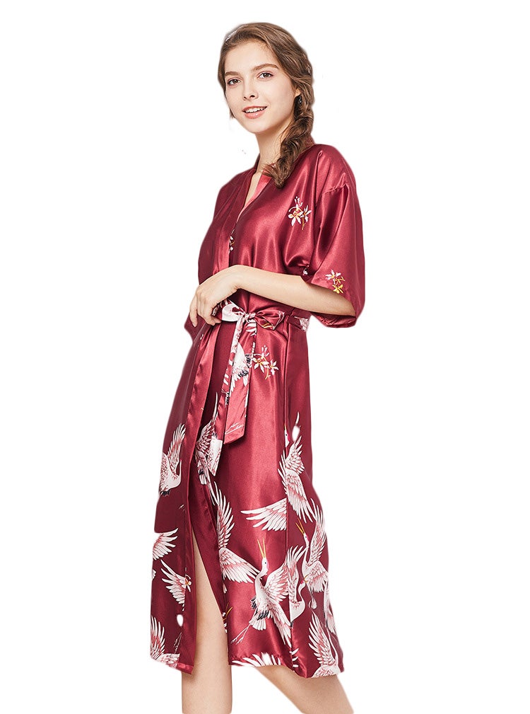 JOLLY - Bird Printed Night-Robe Red - Image 1