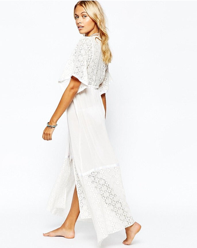 جولي فستان للبيكيني مطرز بالدانتيل أبيض - Image 2