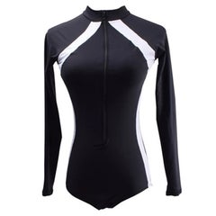 Long Sleeve One-Piece Swimsuit Black/White