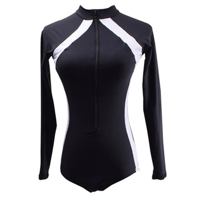 JOLLY - Long Sleeve One-Piece Swimsuit Black/White - Image 1