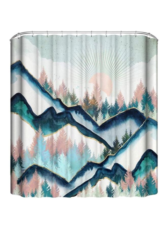 Mountain Printed Shower Curtain With Hooks Blue/White/Pink 165x180cm - v1612534178/N38547466A_1